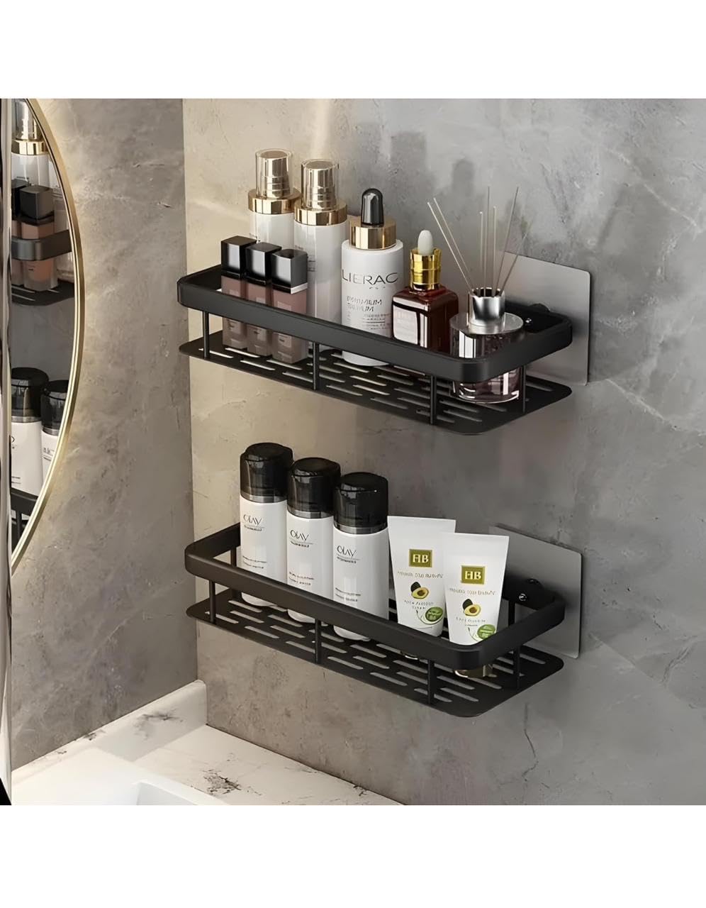 Wall Mounted Bathroom Organiser, Floating Shelf For Walls For Bathroom Cabinet Multifunctional Large Capacity Bathroom Rack, Bat