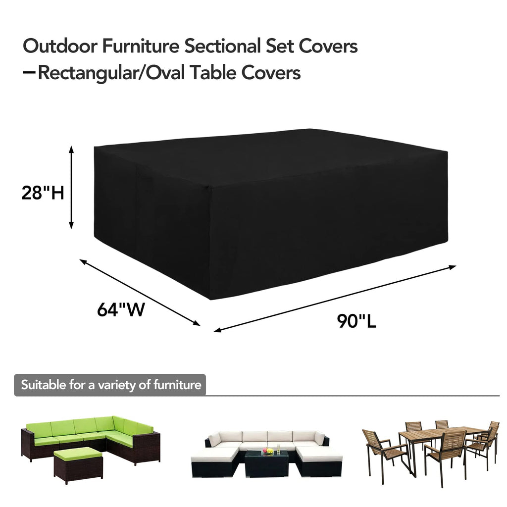 Easy-Going 600D Heavy Duty Patio Furniture Cover, Outdoor Rectangular Table And Chair Set Cover, Waterproof Outdoor Sectional Set Cover (90' L X 64' W X 28' H, Black)