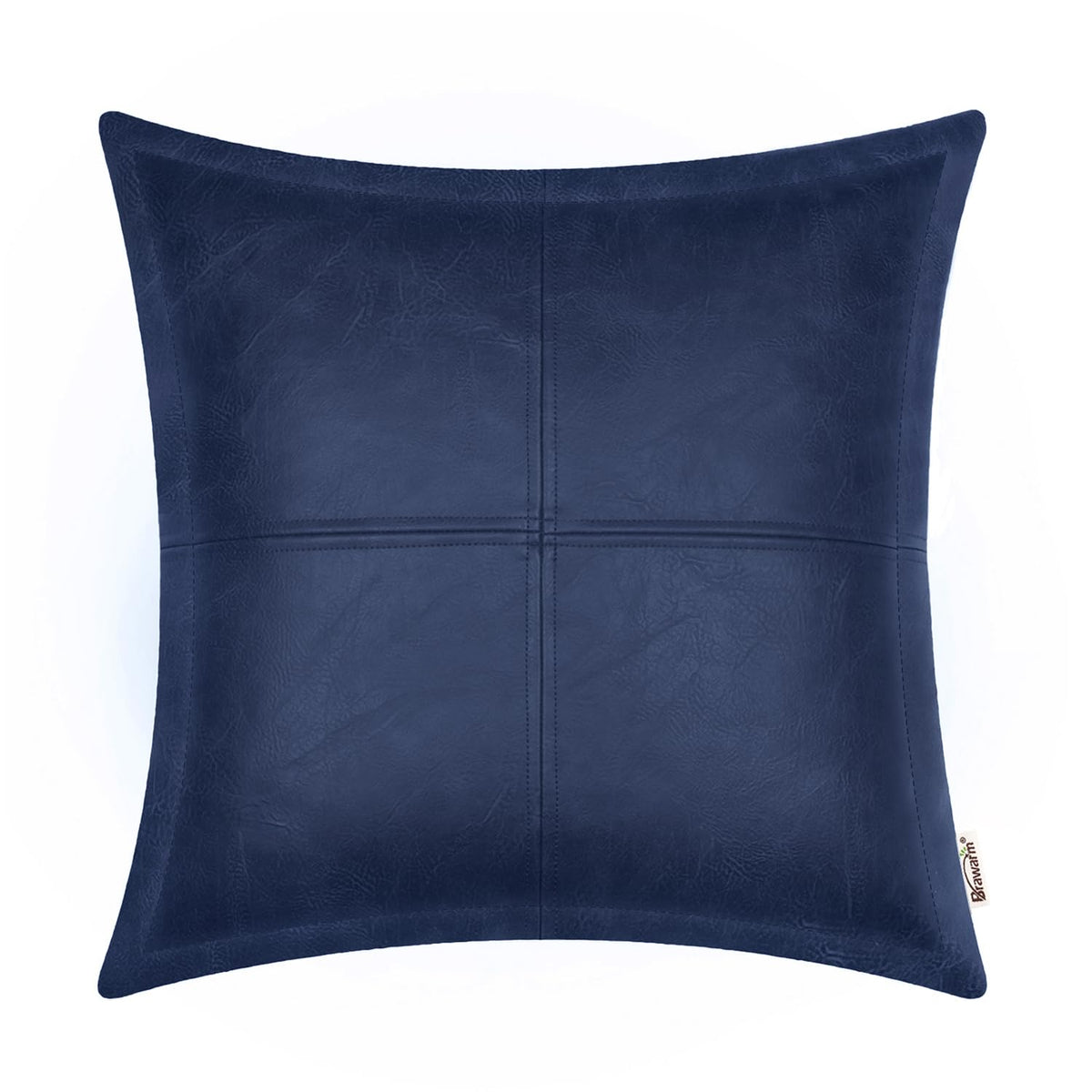 Brawarm Navy Blue Leather Throw Pillow 16 X 16 Inches, Faux Leather Pillow Cover With Piping, Hand Stitched Leather Decorative T