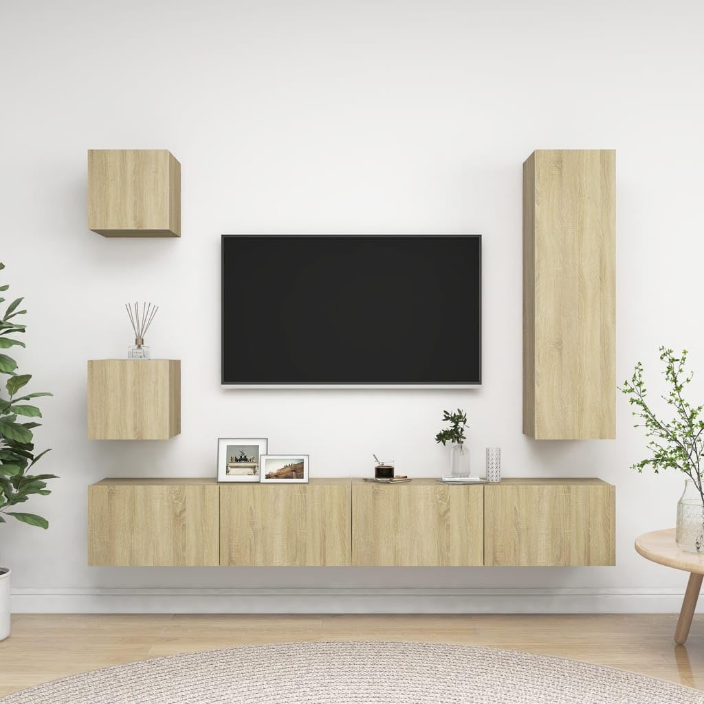 vidaXL TV Cabinet Set 5 Piece Living Room Bedroom Furniture HiFi Stereo Cabinet TV Stand Media Unit Entertainment Center Engineered Wood Sonoma Oak