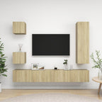 vidaXL TV Cabinet Set 5 Piece Living Room Bedroom Furniture HiFi Stereo Cabinet TV Stand Media Unit Entertainment Center Engineered Wood Sonoma Oak