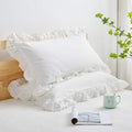 Shabby Off White Ruffle Pillow Covers Queen Size Set Of 2, Washed Cotton Farmhouse Pillowcases Pillow Shams 20'X30'