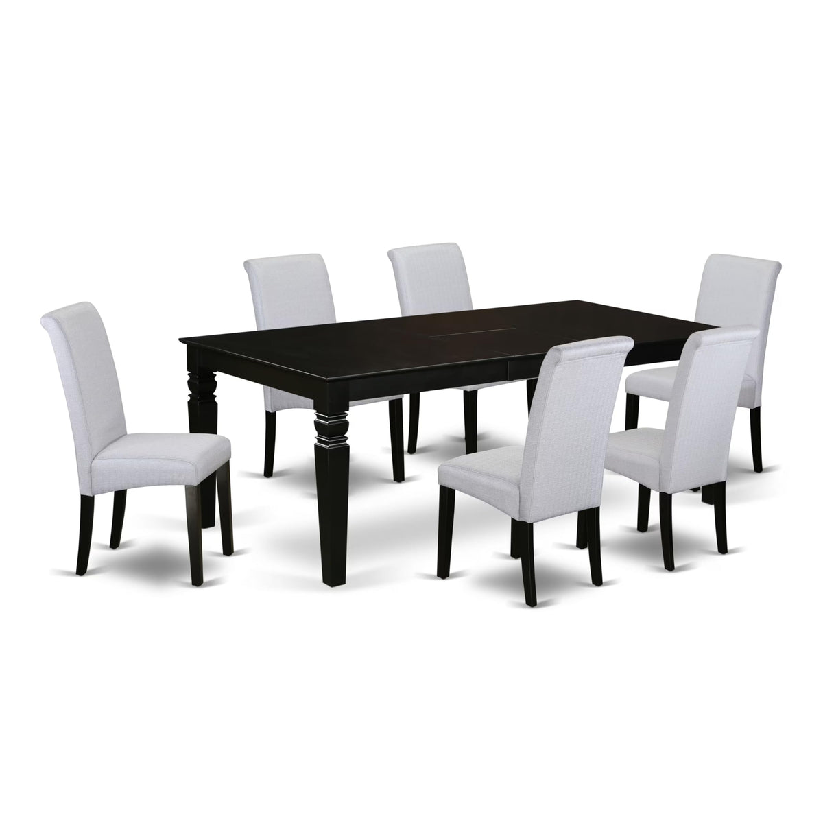 East West Furniture LGBA7-BLK-05 7 Piece Dining Room Table Set Consist of a Rectangle Kitchen Table with Butterfly Leaf and 6 Grey Linen Fabric Parson Dining Chairs, 42x84 Inch, Black