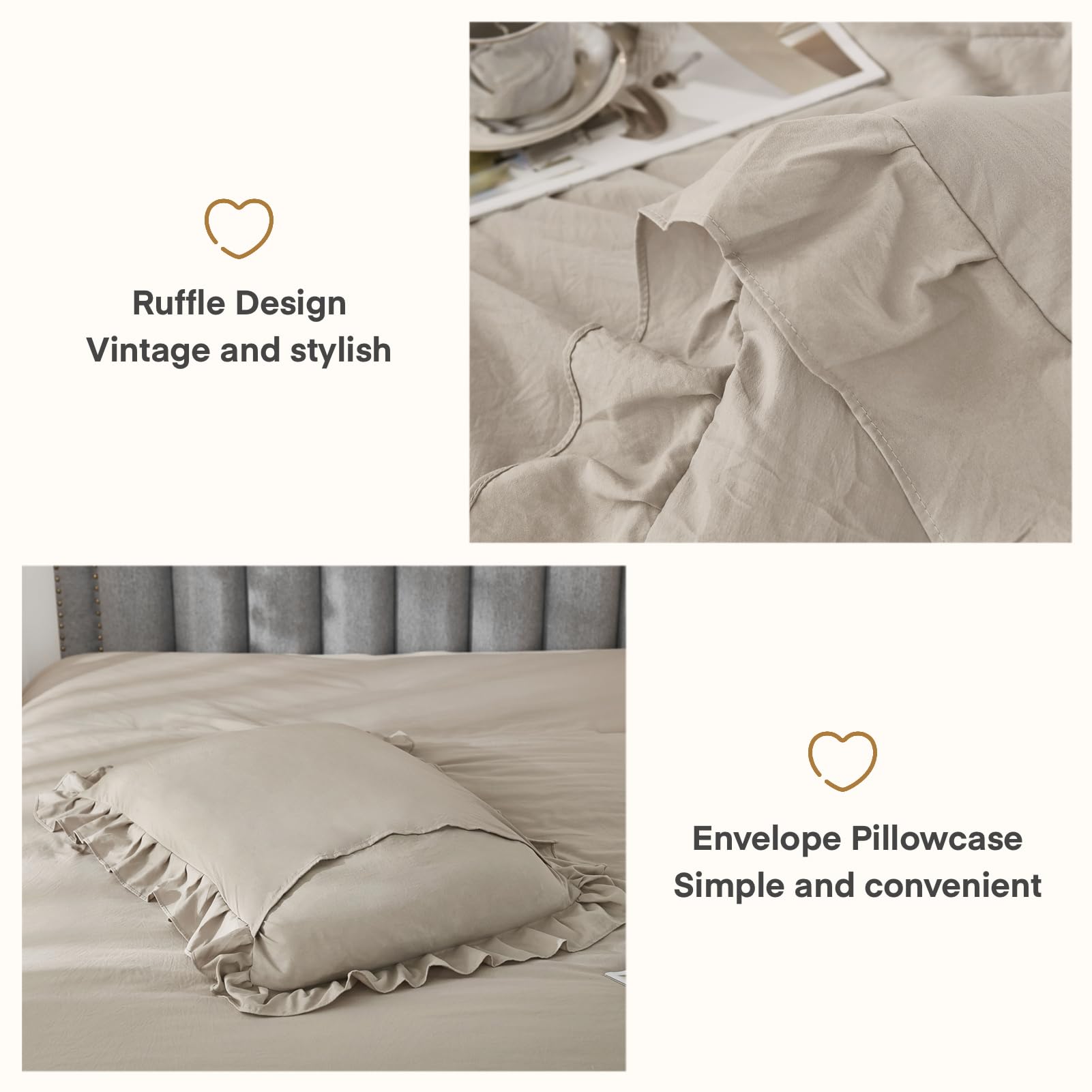 Andency Wheat Ruffle Comforter Set, 2 Pieces Kids Comforter Set Twin(66X90Inch), Farmhouse Shabby Chic Comforter Set, Soft Microfiber Kids Bedding Set