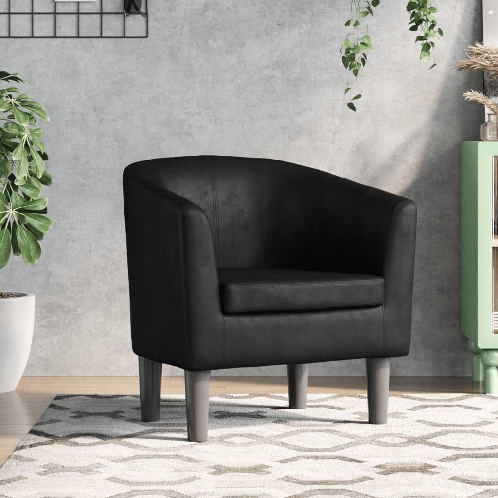 vidaXL Modern Tub Chair in Black Faux Leather - Sturdy Elegant Seating for Living Room, Bedroom, Guest Room or Office with Robust Frame and Comfortable Padding