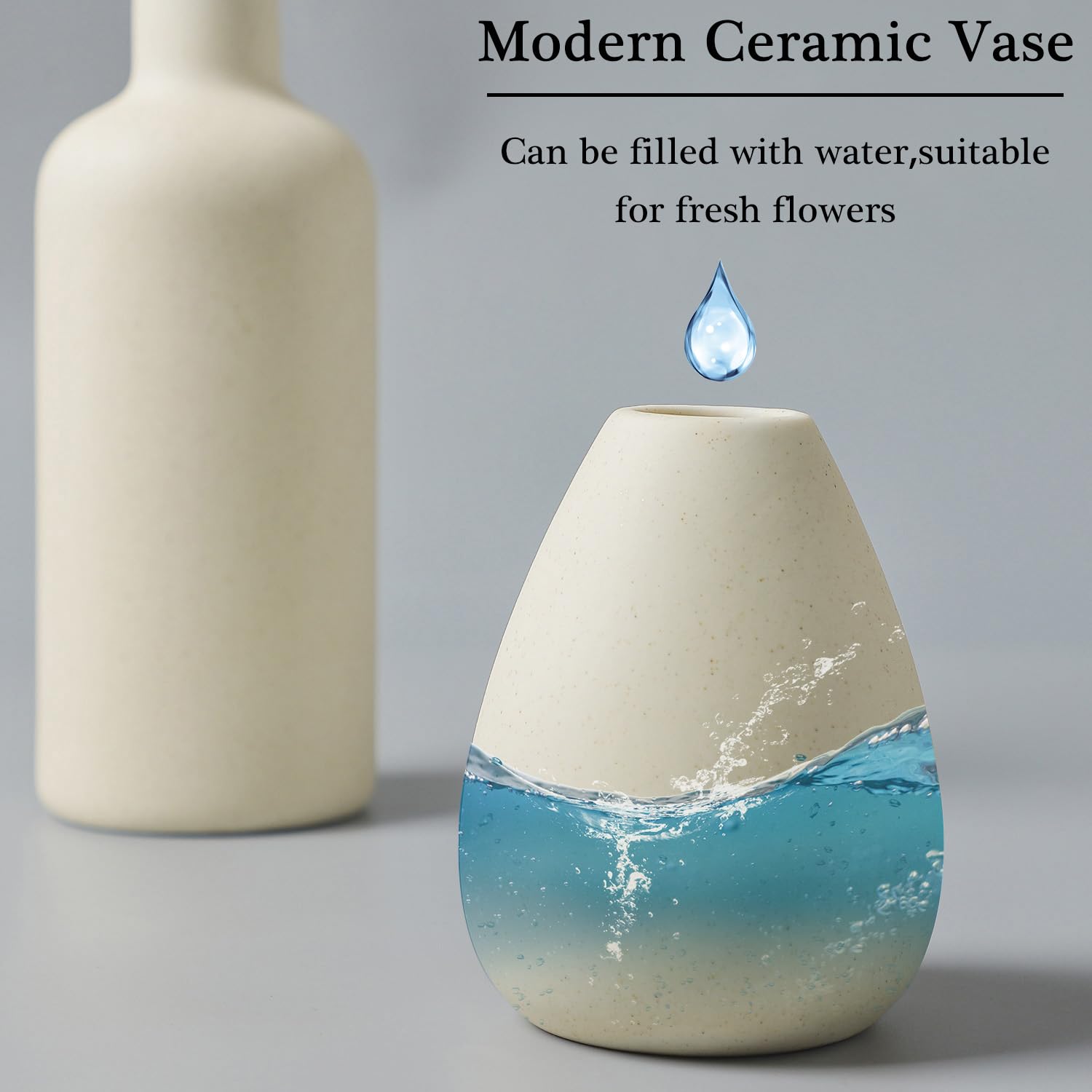 Cemabt Beige Ceramic Vase Set - 4 Small Vases For Flowers, Unique Flower Vases For Centerpieces, Decorative Modern Vases For Hom