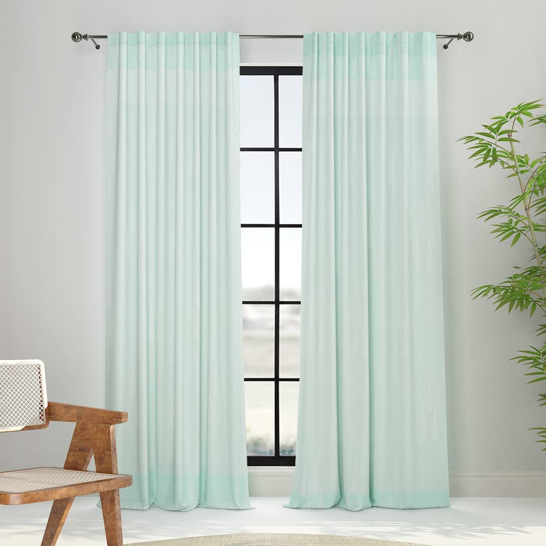 Fabindia Teal Mihira Cotton Semi Sheer Printed CurtainDoor