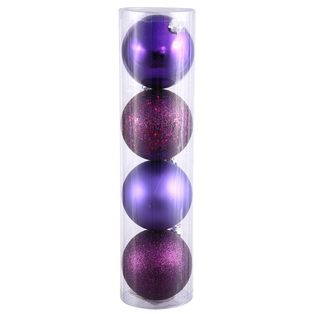 Vickerman 6 Inch  Plum 4 Finish Ball Ornament 4 Per Box