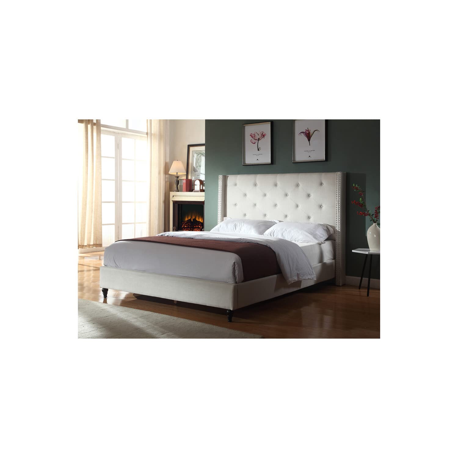 Best Master Furniture Vero Tufted Wingback Platform Bed, Queen Beige