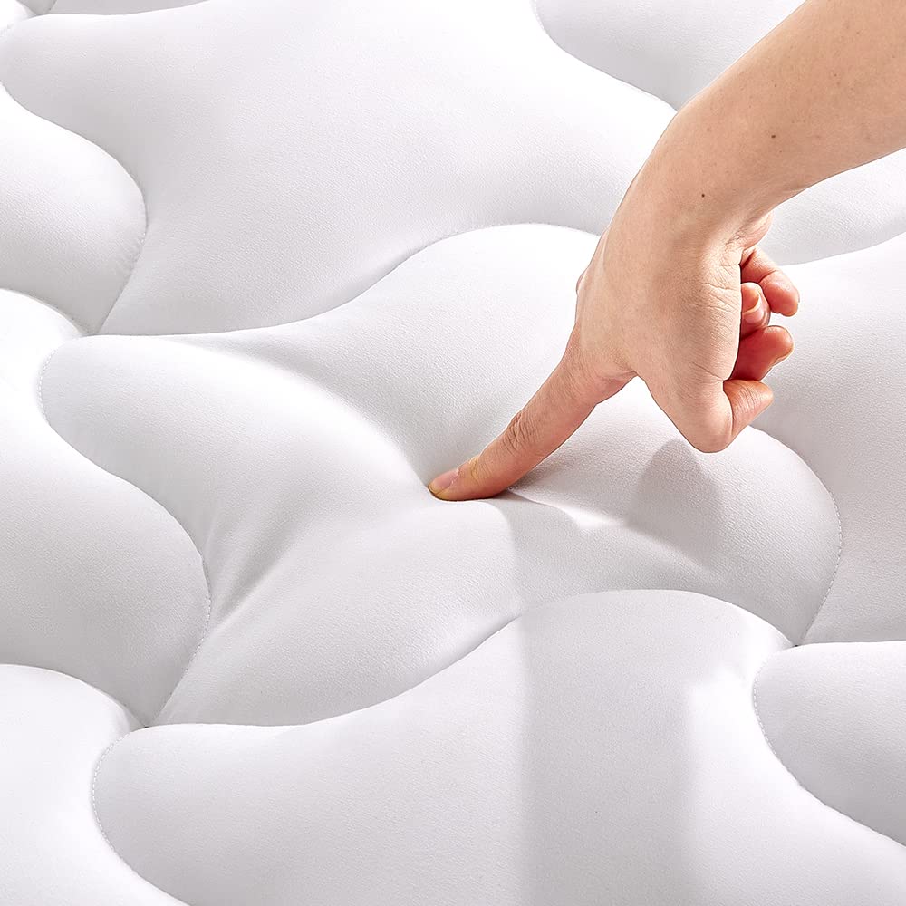 Sleep Zone Cooling Mattress Topper Queen Mattress Pad, Quilted Fitted Mattress Cover, Machine Washable, Soft Fluffy Down Alternative, Deep Pocket 8~21 Inch (White, Queen)