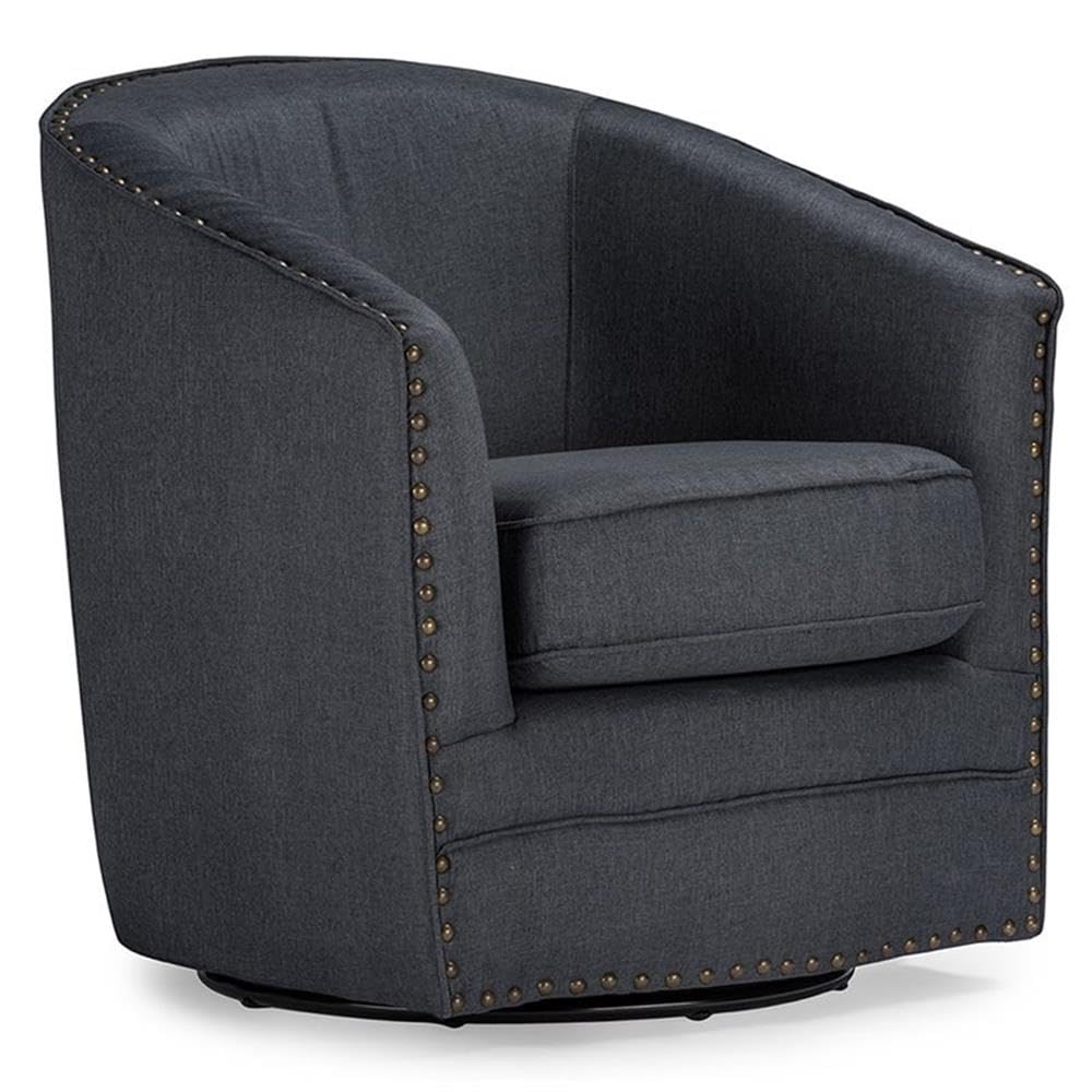 Wholesale Interiors Porter Classic Retro Fabric Upholstered Swivel Tub Chair, Grey