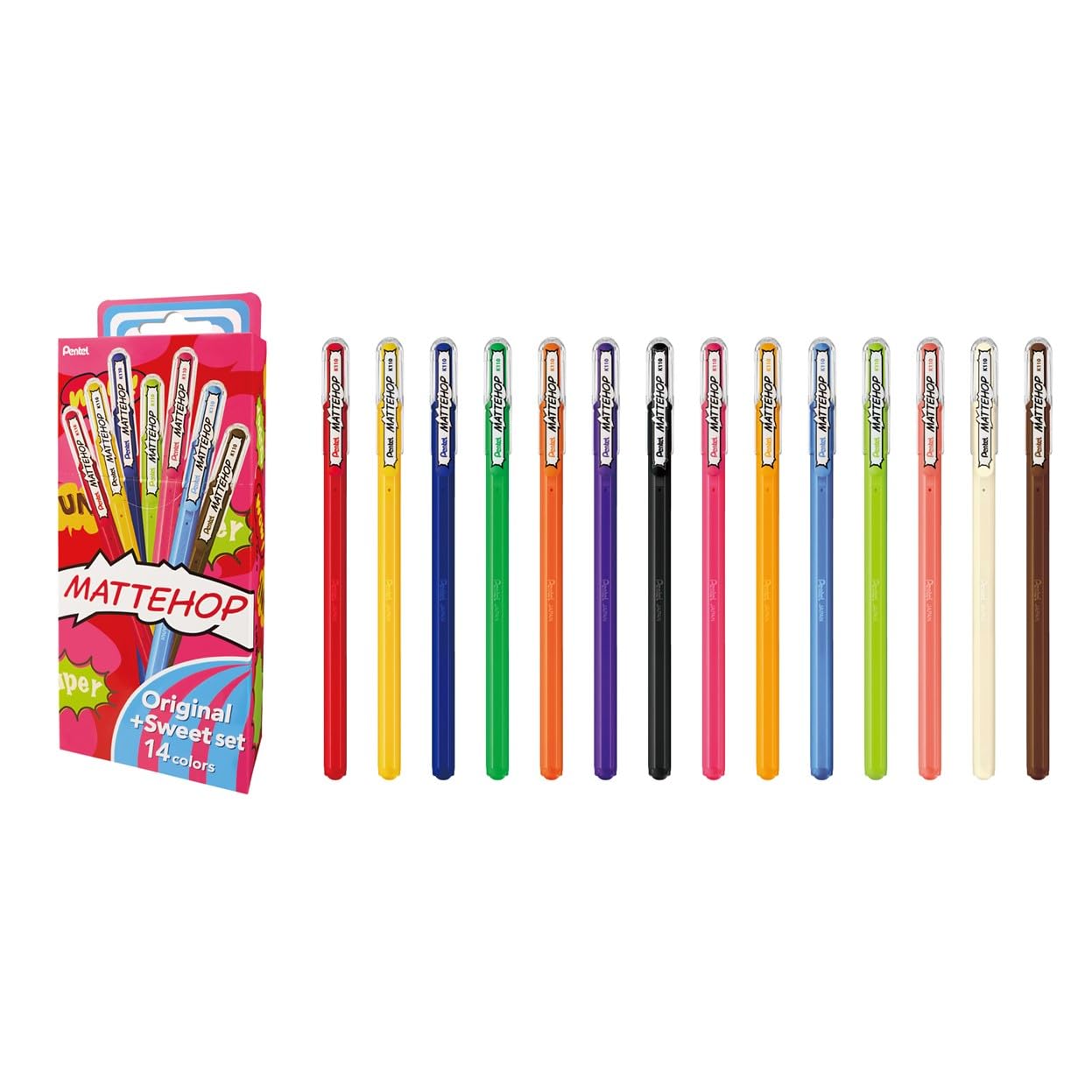 Pentel Matte Hop Original + Sweet Color Ballpoint Pen, 14 Colors K110-V14St