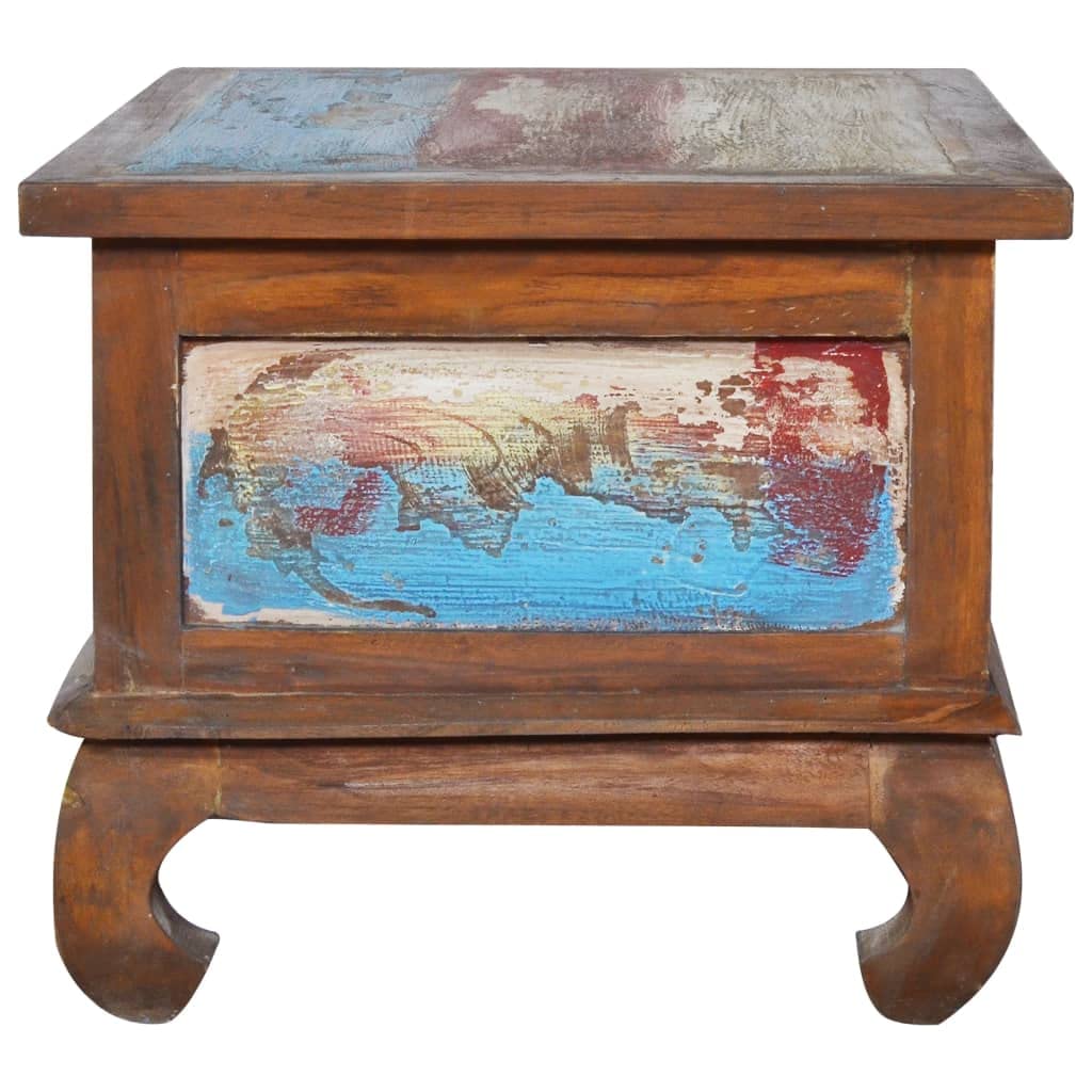 vidaXL Coffee Table - Reclaimed Teak Wood - Rustic Vintage Design - with Organizational Drawer and Retro Handle - Dimensions: 31.5x19.7x15.7 - Multicolor Spots Pattern and Unique Claw-Legs Design