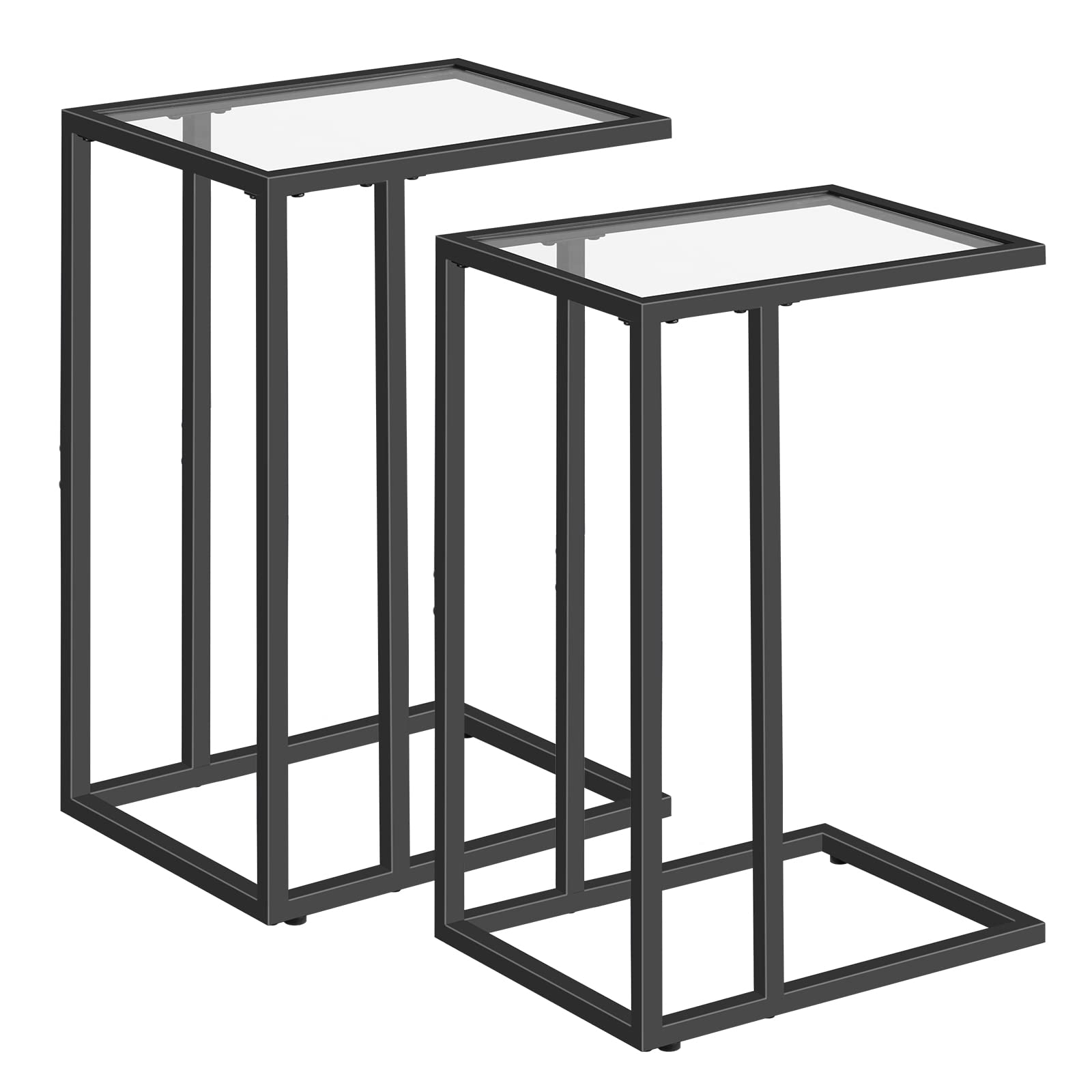 HOOBRO C Shaped End Table Set of 2, Tempered Glass Snack Side Table with Metal Frame, TV Tray Table for Small Space, Sofa Couch 