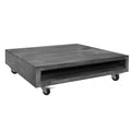 The Urban Port Square Mango Wood Coffee Table with Casters and Open Storage Compartment