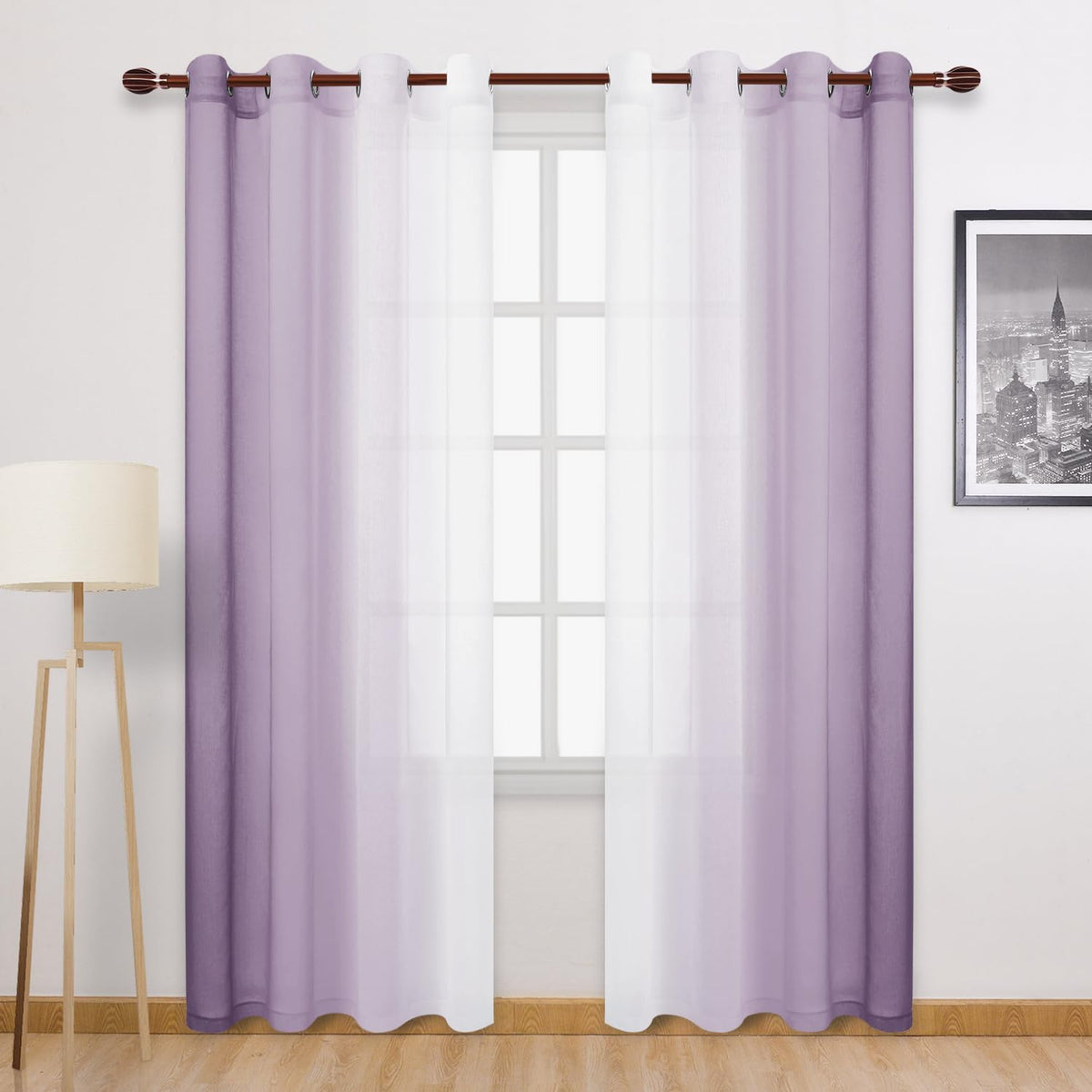 Dwcn Faux Linen Ombre Sheer Curtains - 96 Inches Long Gradient Semi Voile Curtains For Bedroom And Living Room, Set Of 2 Grommet