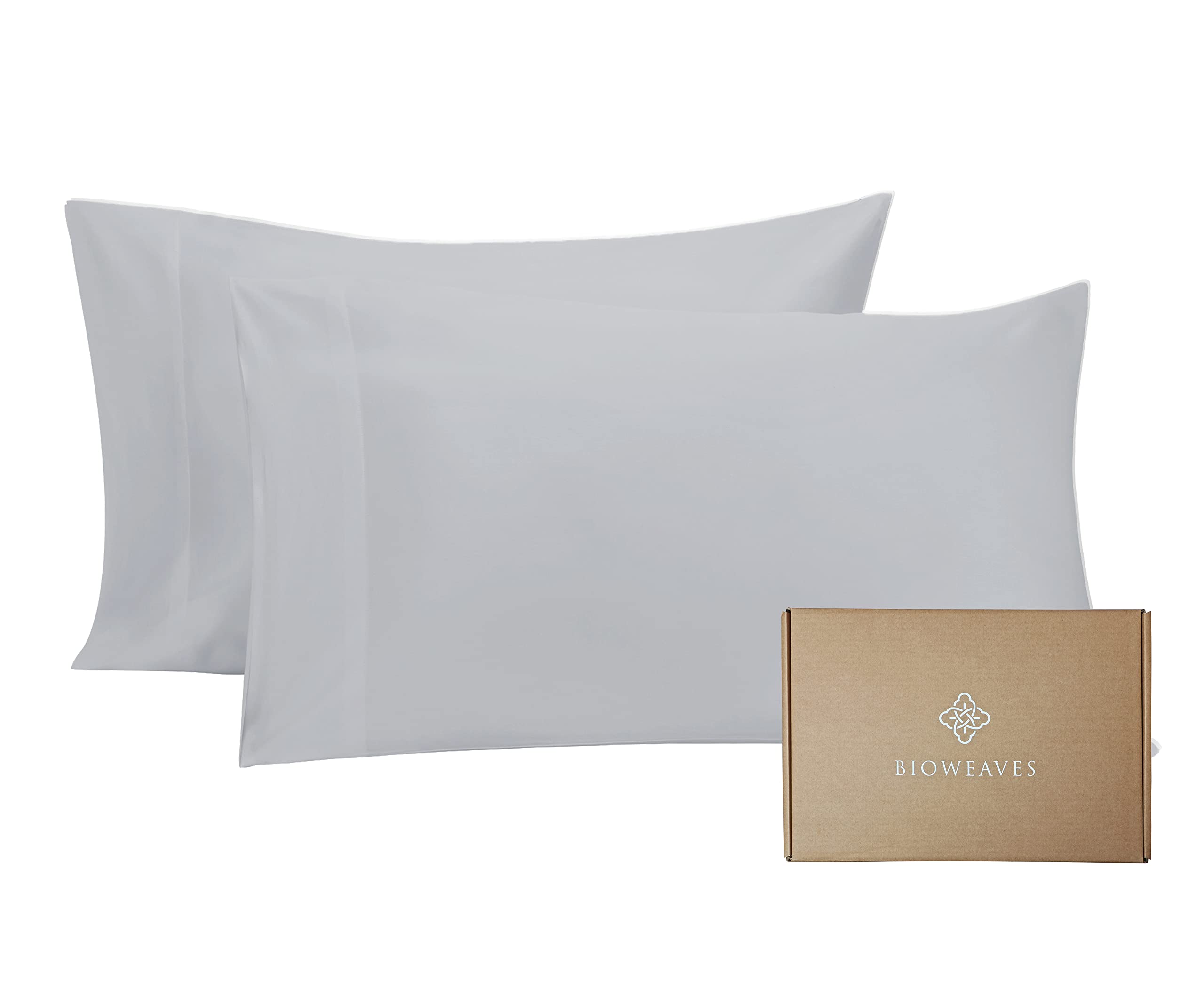 Bioweaves 100% Organic Cotton Pillow Cases 300 Thread Count Soft Sateen Weave Gots Certified - Standard/Queen Size, Set Of 2, Gl