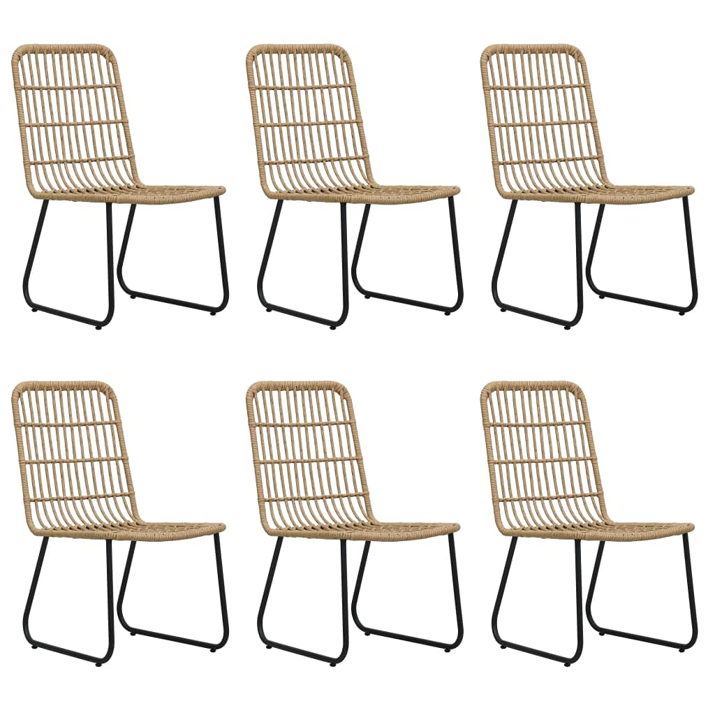 vidaXL 7-Piece Modern Patio Dining Set with Poly Rattan Chairs and Glass Tabletop - Oak and Black