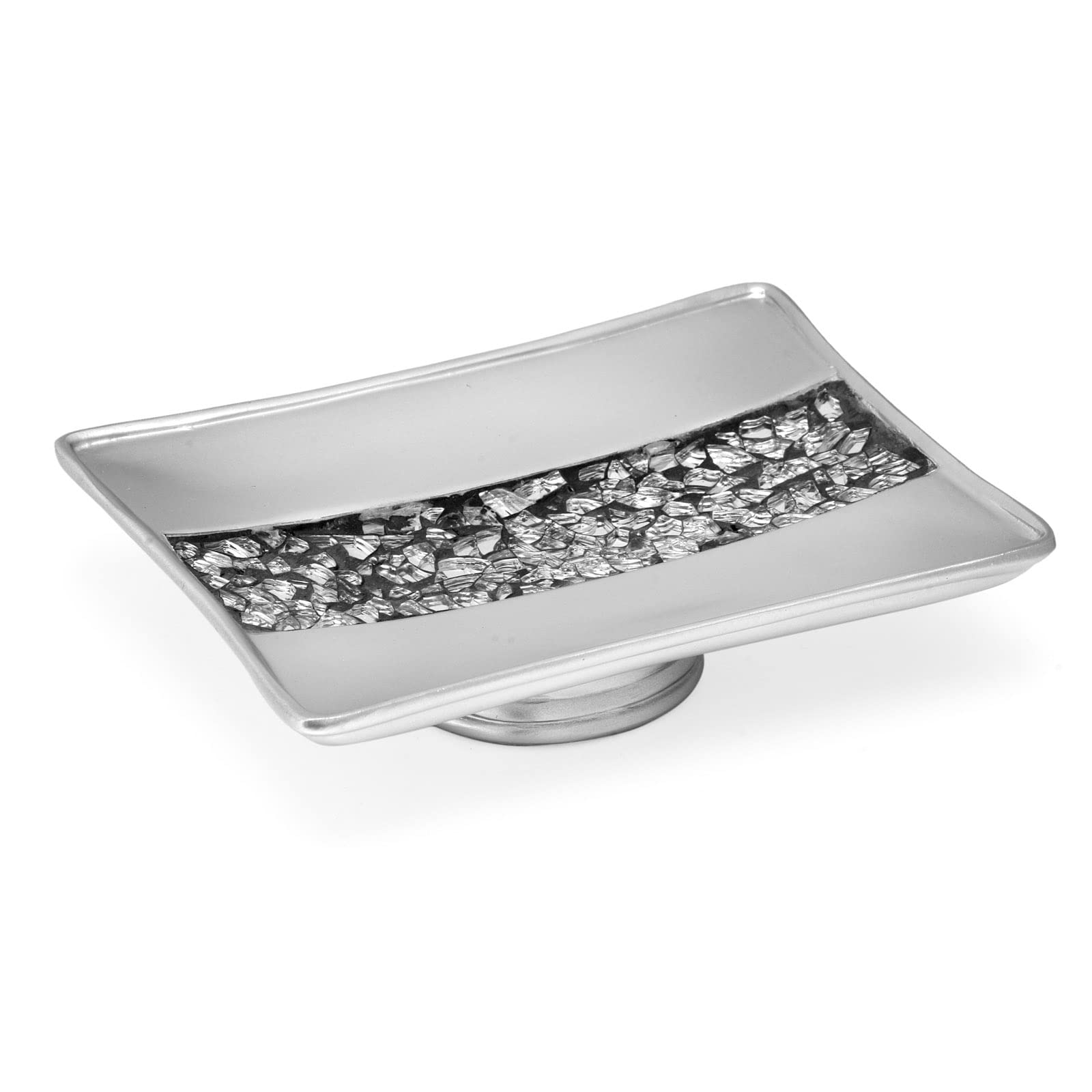 Zahari Home Sinatra Soap Dish Unique Design Stylish Bling Glass Mosaic D  cor Soap Bar Holder, Silver