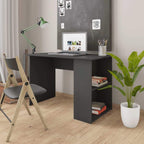 vidaXL Engineered Wood Desk - Multipurpose Gray Workstation with 2 Shelves for Organized Storage, Easy-to-Clean, Modern, Sleek Office/Study/Home Computer Desk
