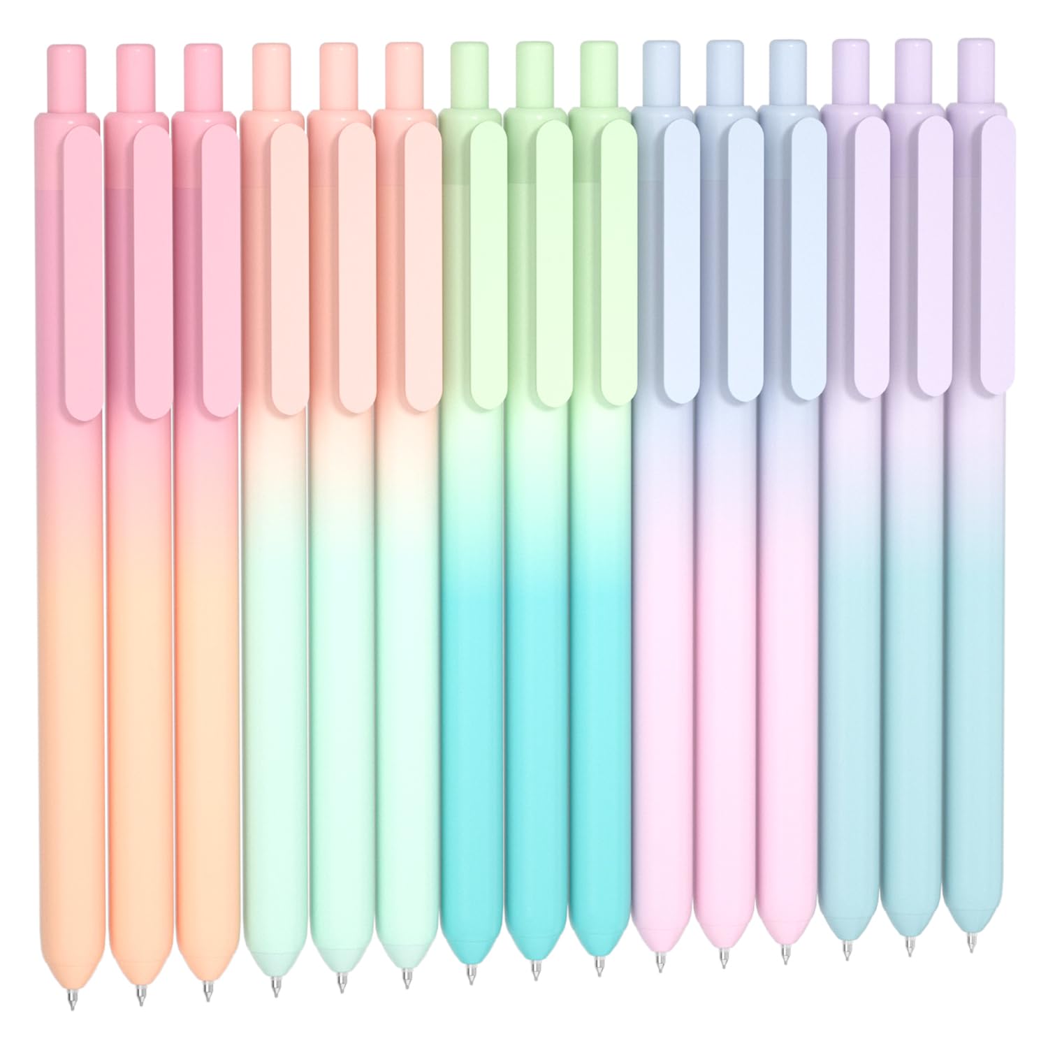 Shuttle Art Retractable Pastel Shifting Gel Ink Pens, 15 Pack Black Ink Pens, Cute Pens 0.5Mm Fine Point Soft Aesthetic Barrel F