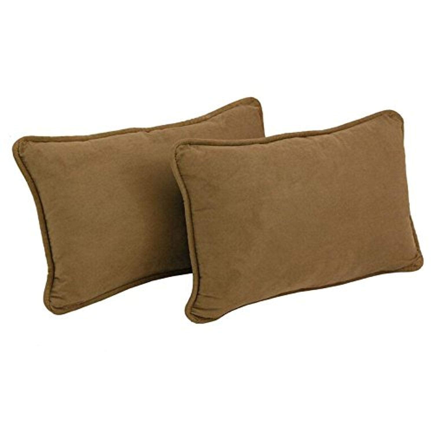 Blazing Needles Corded Solid Microsuede Rectangular Throw Pillows with Inserts (Set of 2), 20" by 12", Saddle Brown