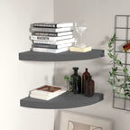 vidaXL High Gloss Corner Shelves - Set of 2 Gray Floating Shelves with Invisible Mounting System - Durable Honeycomb MDF & Metal Shelving - Modern Home and Office Decor