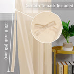 Hiasan Sheer Curtains For Living Room With Tiebacks, Grommet Top Light Filtering Airy Voile Drapes Lightweight Window Curtains For Bedroom, Nursery, Beige, W52 X L84, Set Of 2 Soft Textured Panels