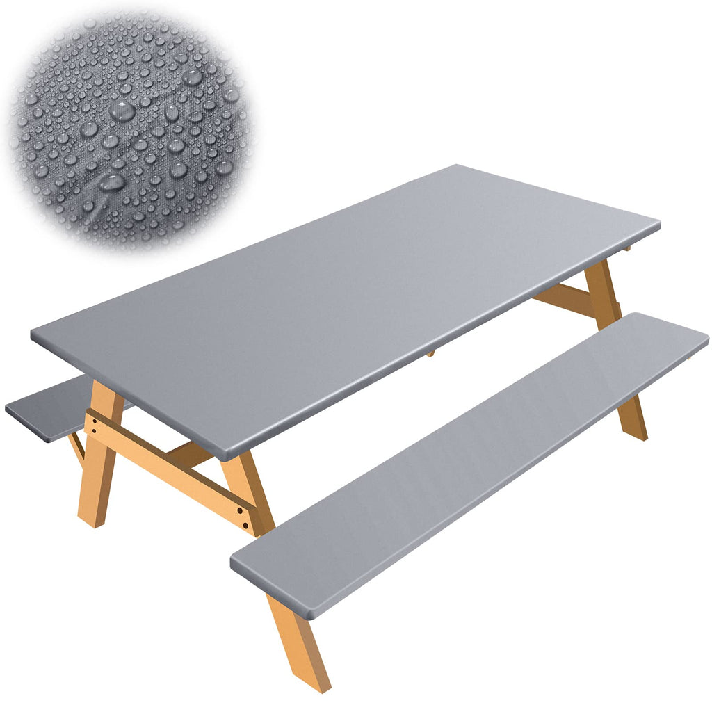 3 Pcs Picnic Table And Bench Fitted Tablecloth Cover For 6 Ft Table 30 X 72 Inch Vinyl Fitted Elastic Edges Waterproof Wipeable