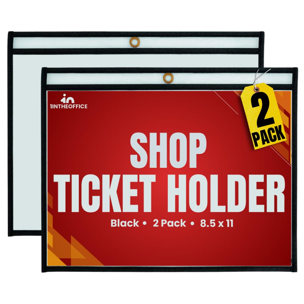 1Intheoffice Dry Erase Pocket Sleeves 8.5X11, Shop Ticket Holders, Stitched Black Edge Trim, (2 Pack)