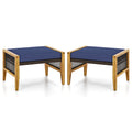 Tangkula Set Of 2 Outdoor Ottomans, Patio Acacia Wood Ottomans With Cushions, Versatile Rattan Woven Footstools, Wicker Footrest Extra Seating For Backyard, Poolside, Porch
