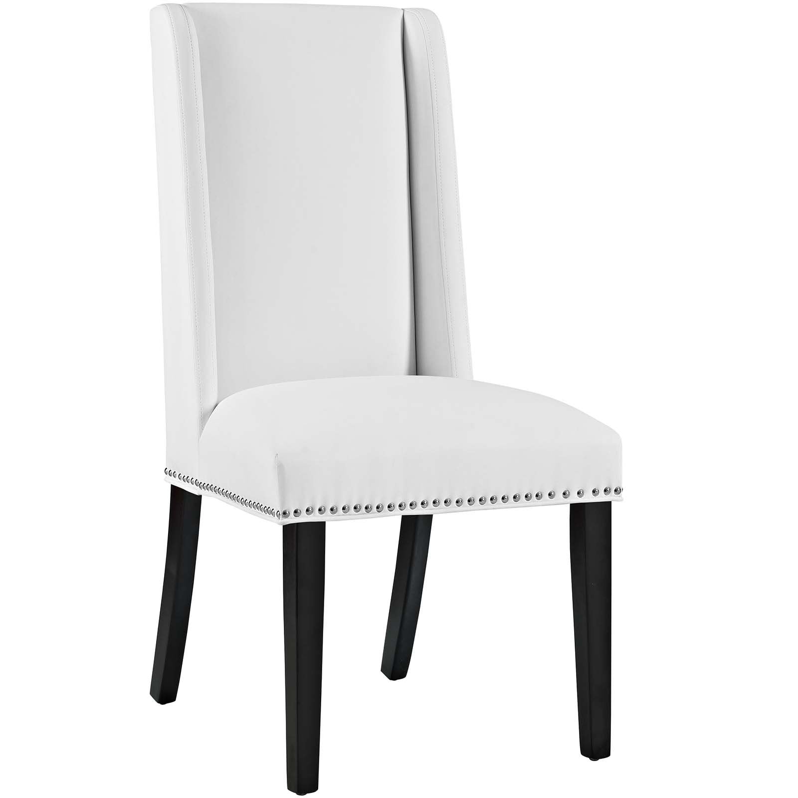 Modway Baron Modern Tall Back Wood Faux Leather Upholstered Two Dining Chairs In White