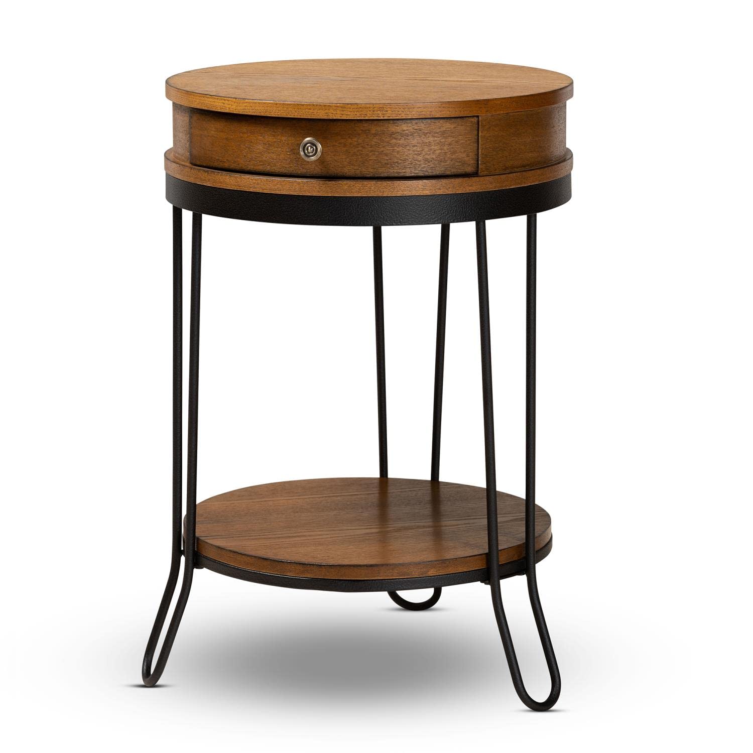 Baxton Studio Brown Finished Wood and Black Finished 1-Drawer Metal End Table