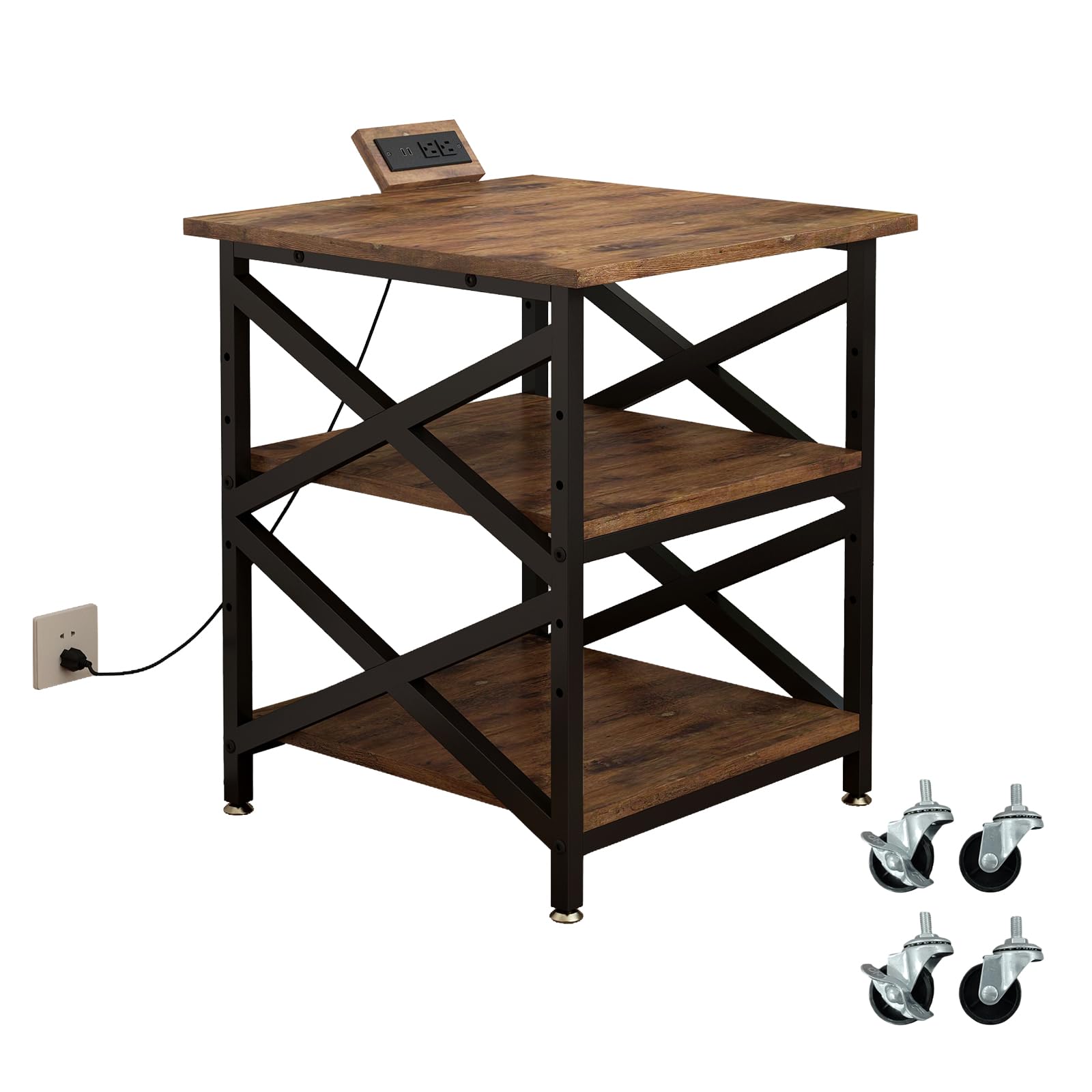 Metyerry Large Printer Stand With Power Outlet, With Height Adjustable Storage Shelf, 3 Tier Rolling Printer Cart With Industria