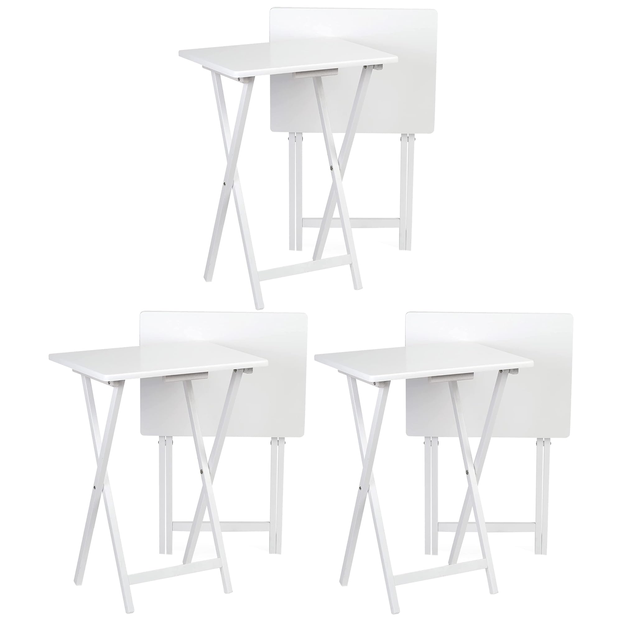 Pj Wood Conventional Solid And Sturdy Wood Construction Portable Folding Tv Snack Tray Table Desk Serving Stand, White (6-Piece Set)