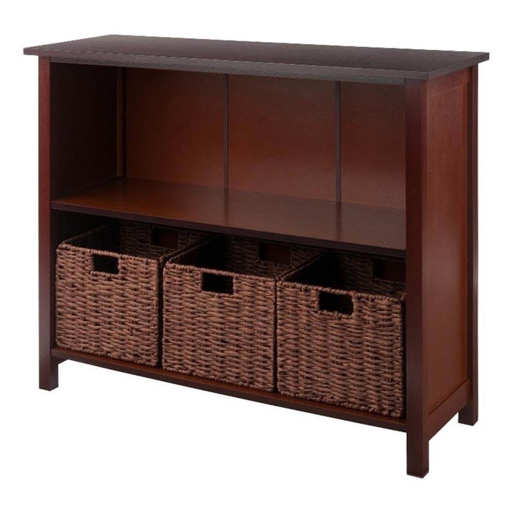 Winsome Wood Milan 4-Pc Storage Shelf with 3 Foldable Woven Baskets - Walnut