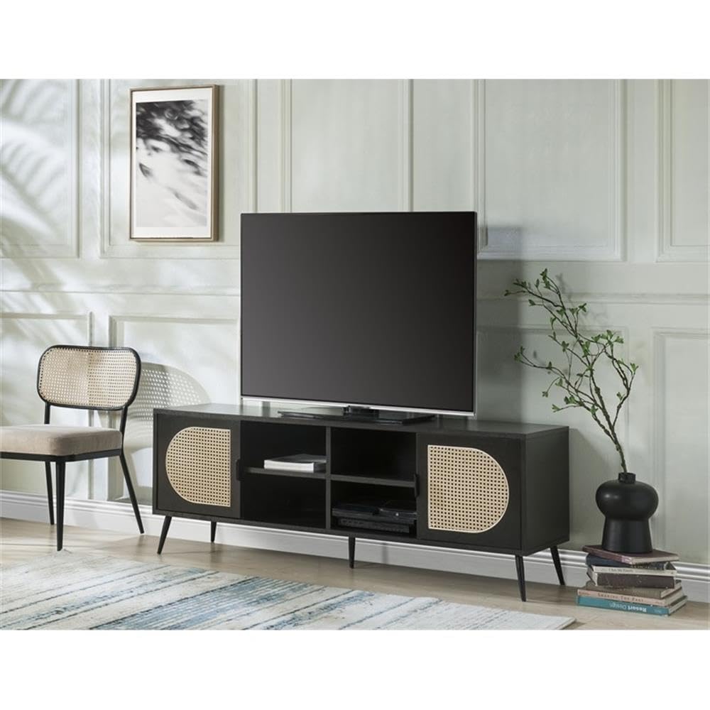 Acme Furniture 2 Doors and Four Open Shelves TV Stand, Black
