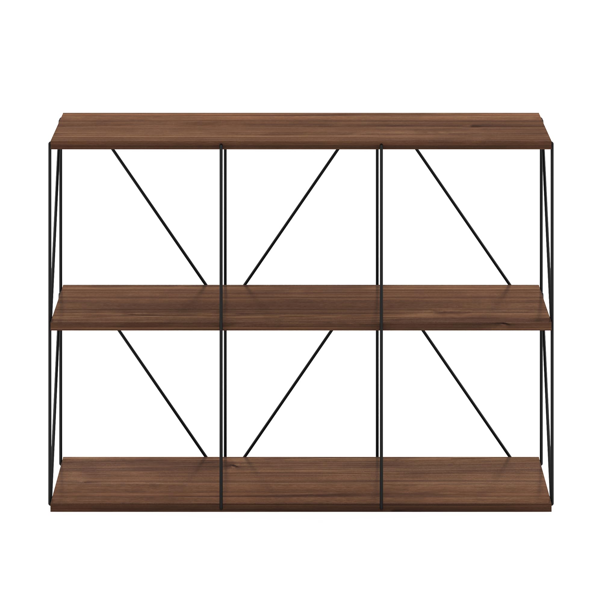 Furinno Rata 3 x 2 Industrial Multipurpose Flat Base Shelf Display Rack with Metal Frame, Columbia Walnut