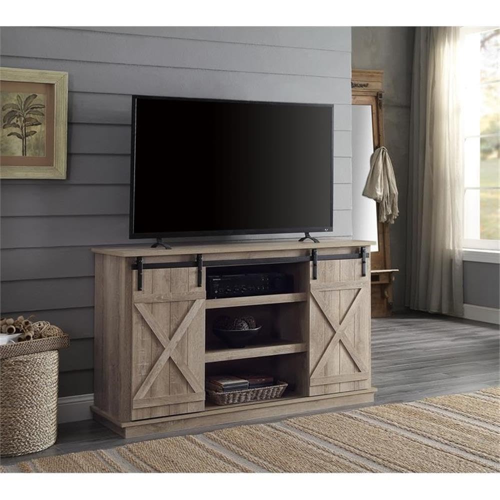 Acme Bellona Wooden 2-Door TV Stand with Cable Management Holes in Oak