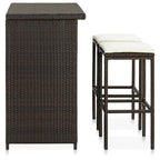 vidaXL Outdoor 3 Piece Bar Set - PE Rattan, Steel Frame, Comfortable Seating with Footrest and Washable Cushion Covers, Ample Storage Shelves - Stylish Brown Bar Set for Patio or Garden
