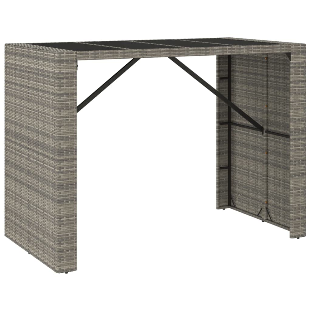 vidaXL Modern Patio Bar Table - Weather-Resistant Gray Poly Rattan with Glass Top - Perfect for Garden, Outdoors, Poolside, 57.1"x31.5"x43.3"