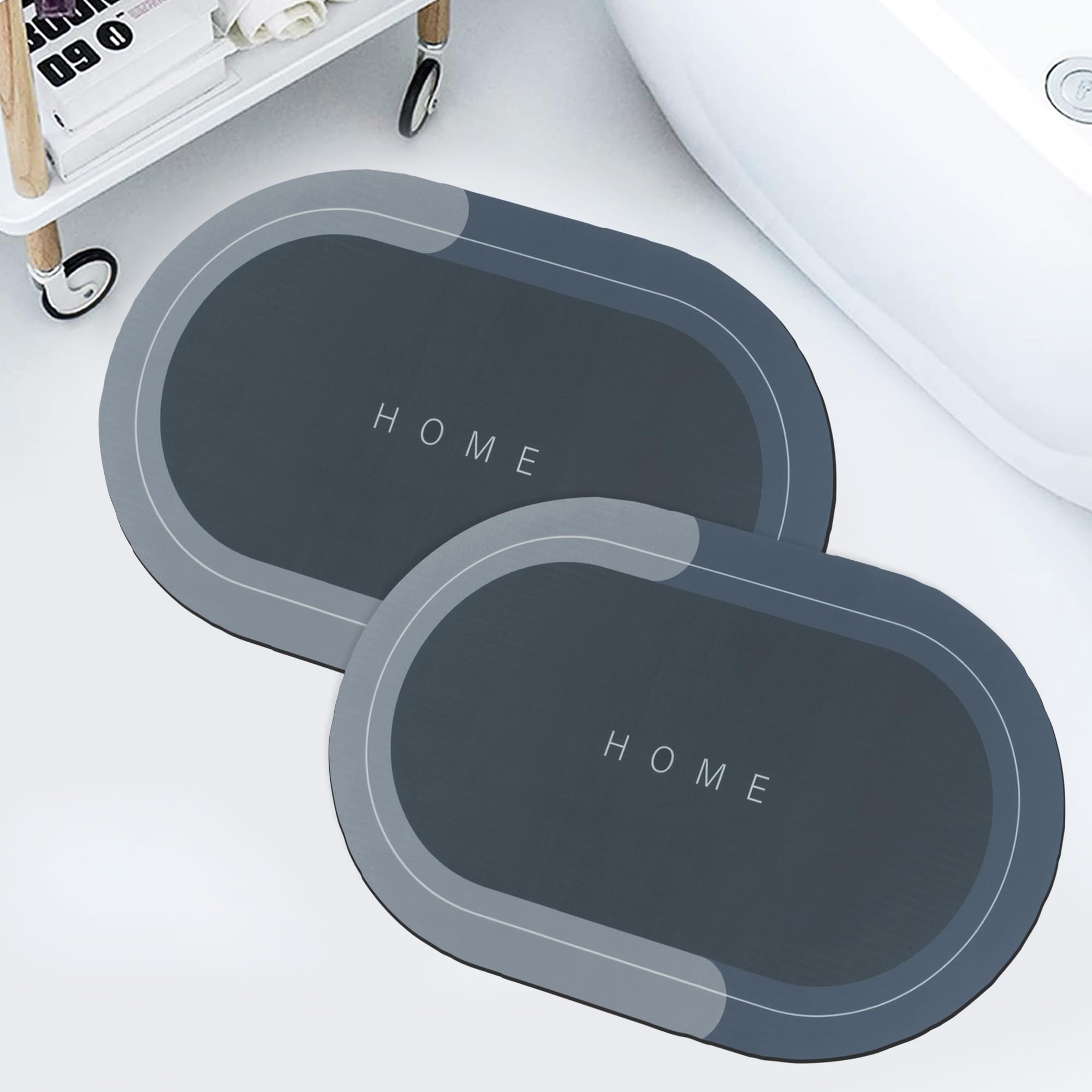 Story@Home 2 Pc Rubber Oval Bath Mat 4 Mm, AntiSkid Water Soaking Bathroom Rug Door, Floor Mat, Soft Quick Dry Water Absorbent 