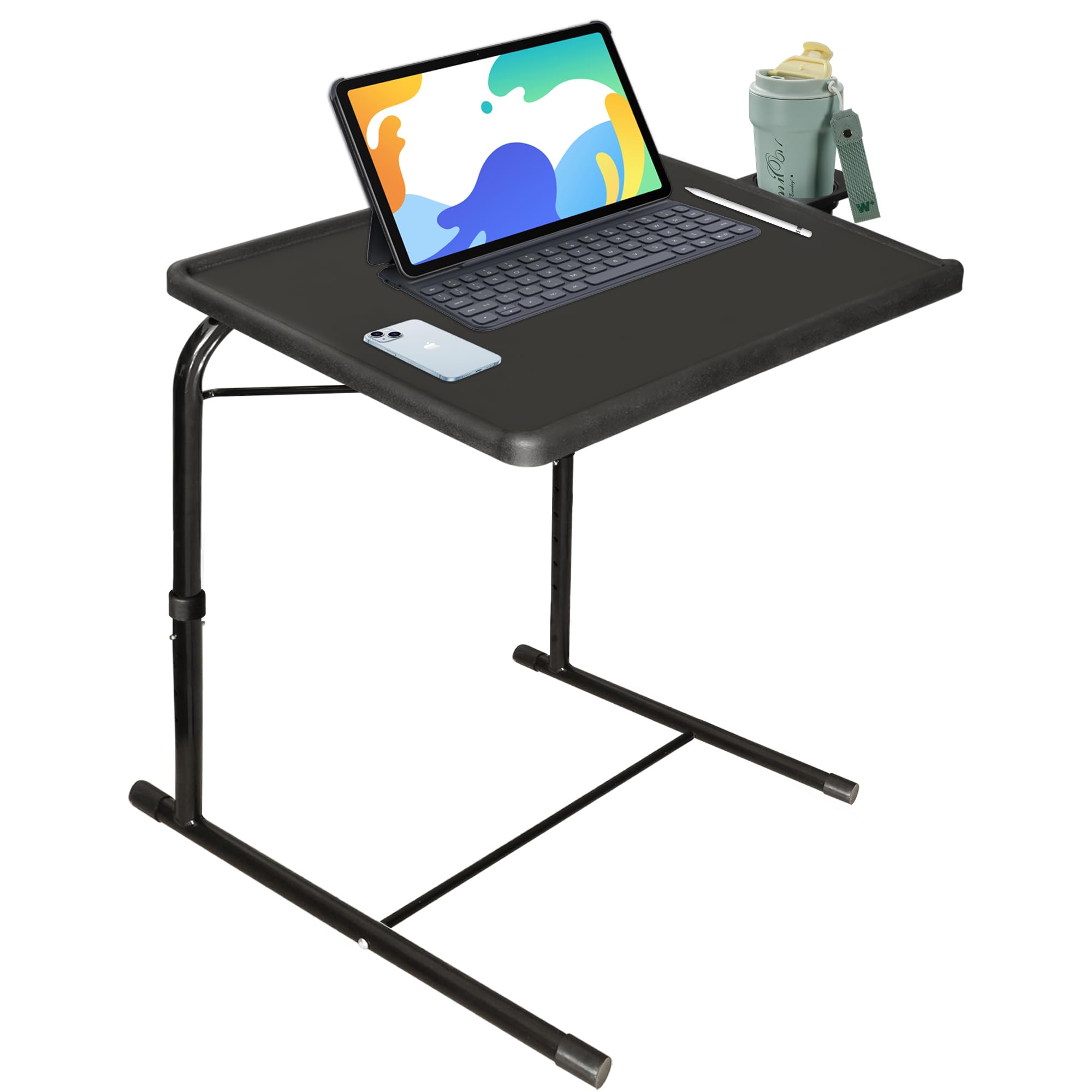 MISZP TV Tray Adjustable Table, Folding Table with Cup Holder and Tablet Slot- Couch Desk for Working from Home, TV Trays for Ea