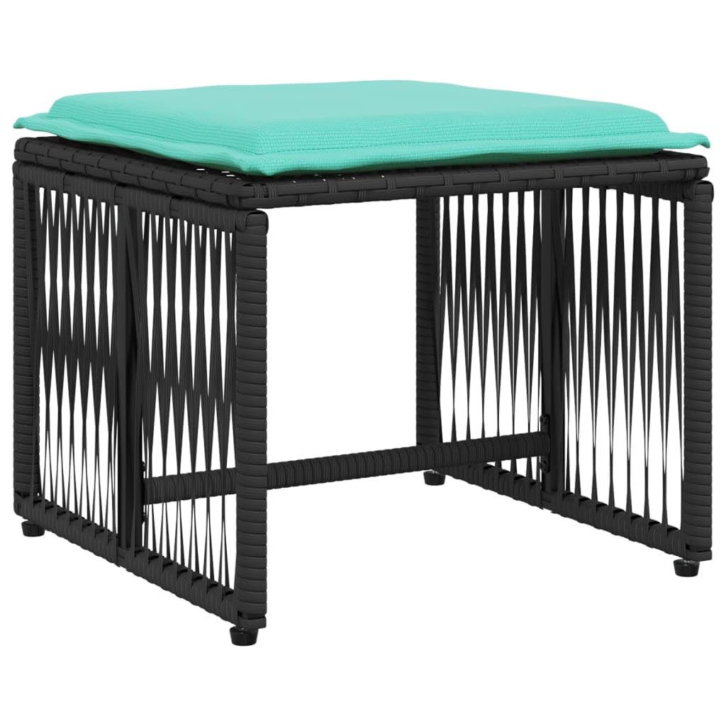 vidaXL Patio Dining Set with Cushions - 7 Piece Black Poly Rattan - Compact Outdoor Furniture for Garden, Patio, Backyard - UV-Resistant - Includes Table, Armchairs, Armless Chairs, Stools, Cushio...