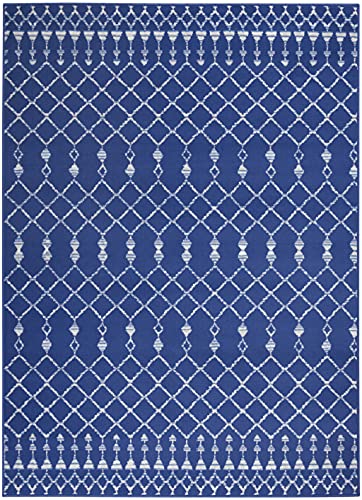 HomeRoots 100% Polypropylene 4â?? x 6â?? Navy Blue and Ivory Berber Pattern Area Rug