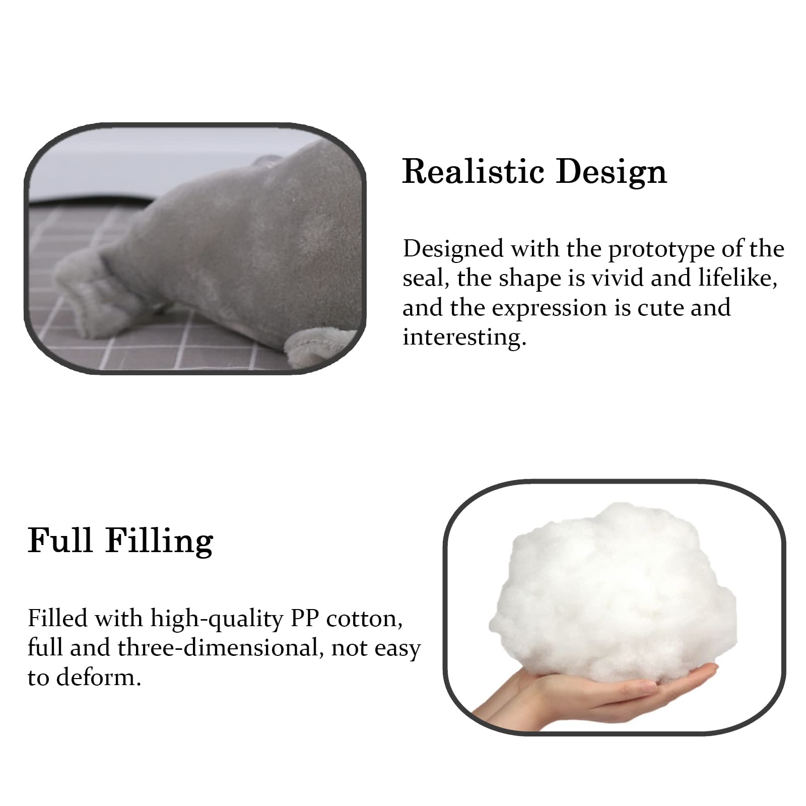 Seal Plush Stuffed Animal Grey Cute Toy Pillow Kawaii Doll For Kids, 9 Inch