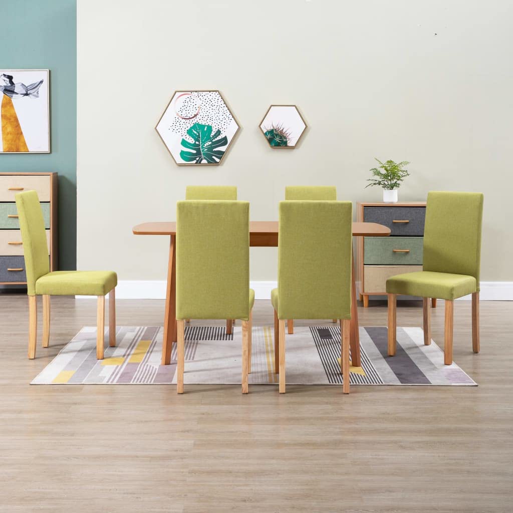 vidaXL Dining Chairs in Green Fabric, Set of 6, Ergonomically Designed, Solid Rubber Wood Frame - Perfect for Kitchen or Dining Room