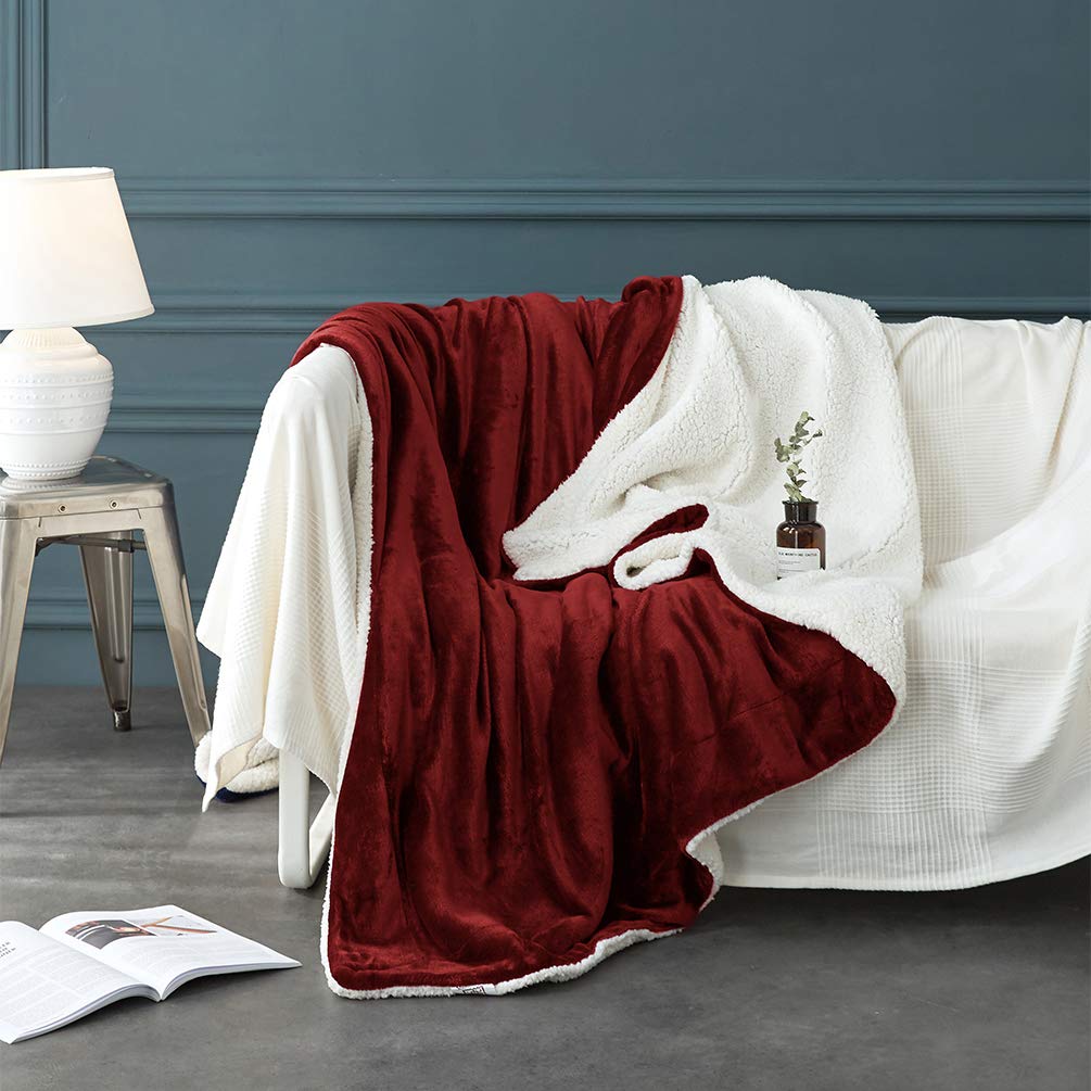 Lbro2M Sherpa Fleece Bed Blanket Twin Size Super Soft Fuzzy Plush Warm Cozy Fluffy Microfiber Couch Throw Velvet Double Reversible Luxurious Blankets,Red