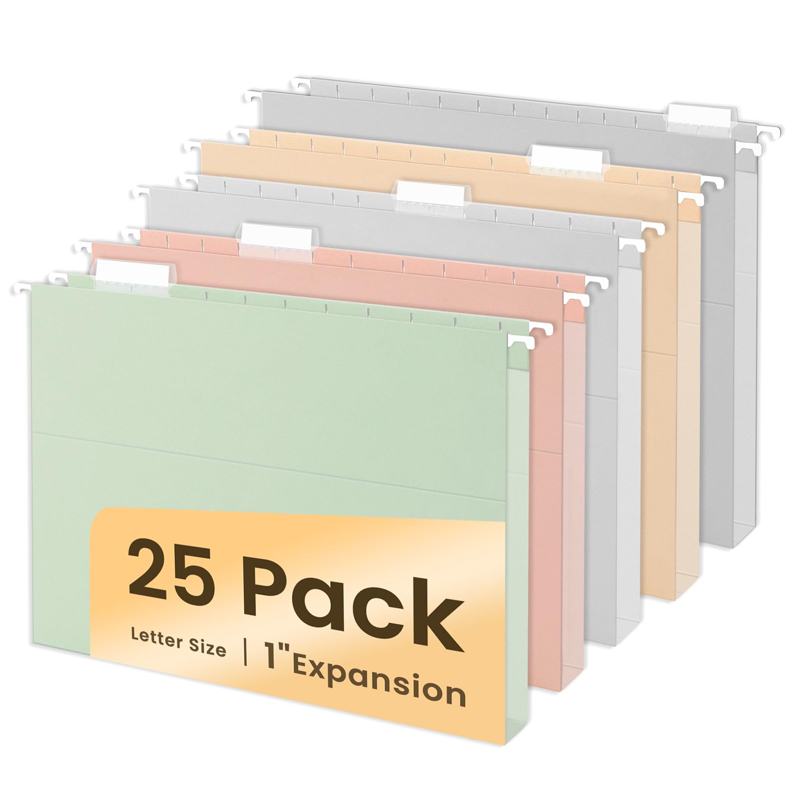 Sunee Hanging File Folders Letter Size, Pastel Colors, 25 Count Letter Size File Folders With 1/5-Cut Tabs, Heavy Duty 1 Inch Ex