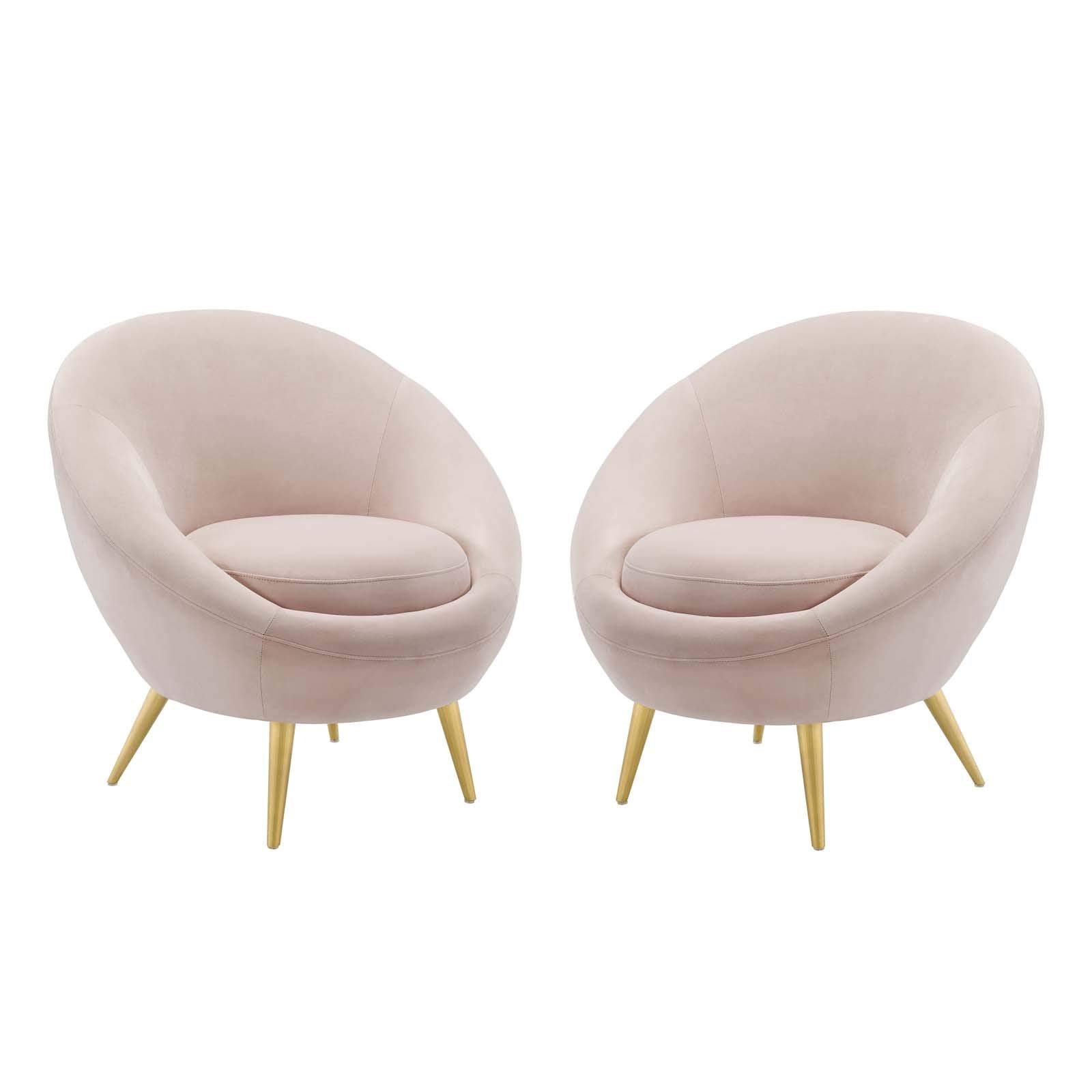 Modway Circuit Performance Velvet Set Of 2, Two Accent Chairs, Pink